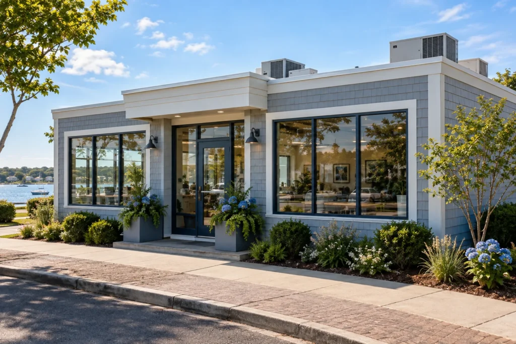 Long Island storefront with HVAC equipment